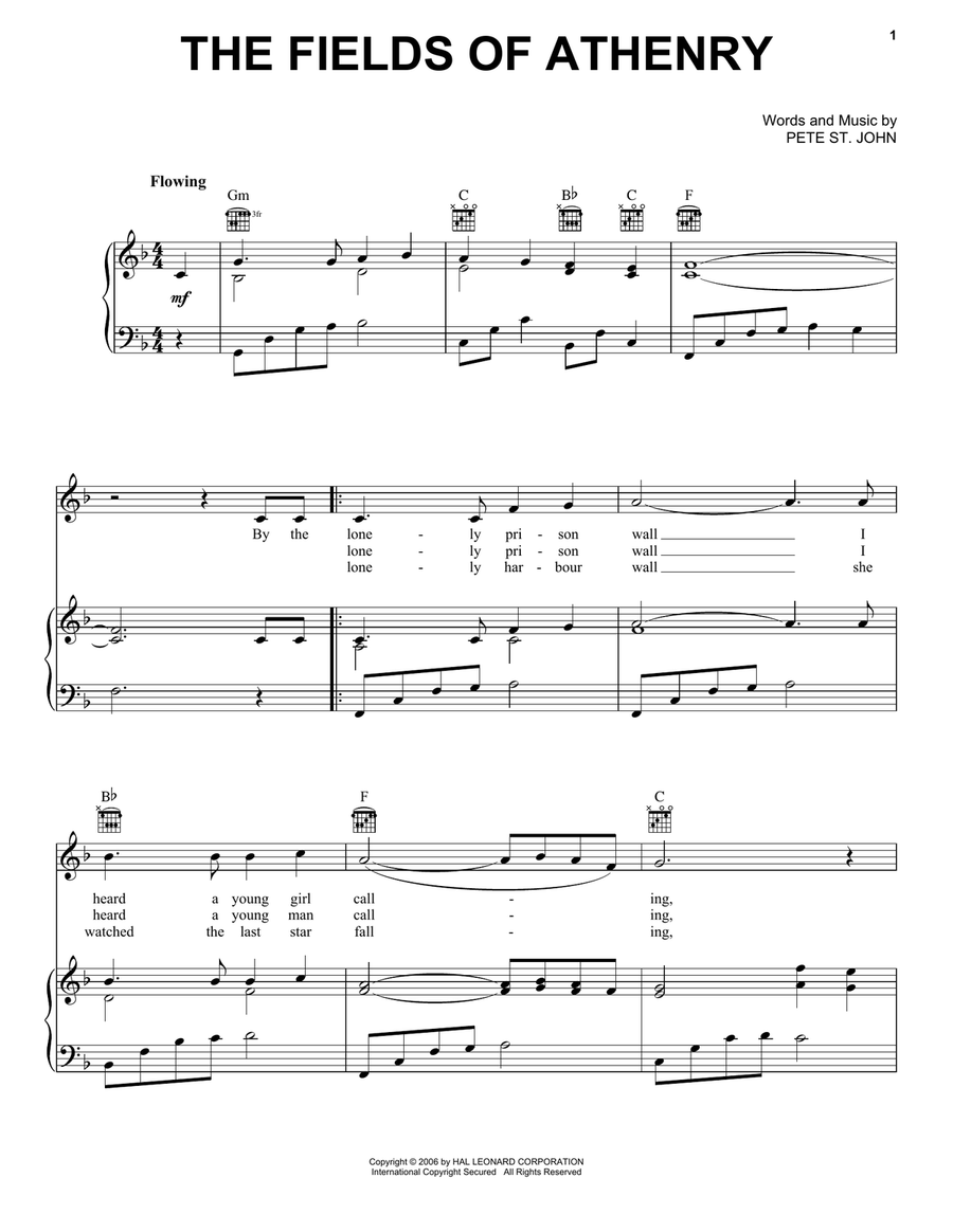 The Fields Of Athenry Piano, Vocal, Guitar scores gallery preview page 1