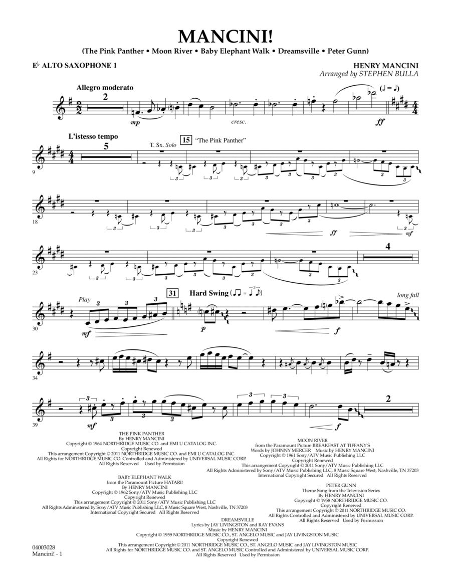 Mancini! - Eb Alto Saxophone 1 Concert Band scores gallery preview page 1