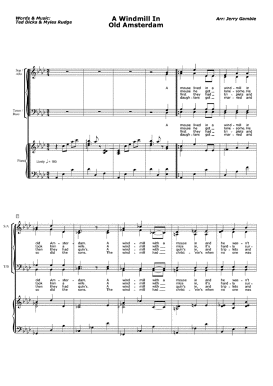 A Windmill In Old Amsterdam 4-Part scores gallery preview page 1