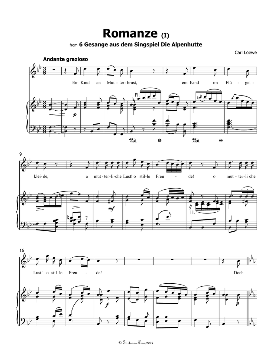Romanze(I), by Carl Loewe, in B flat Major Piano, Vocal scores gallery preview page 3