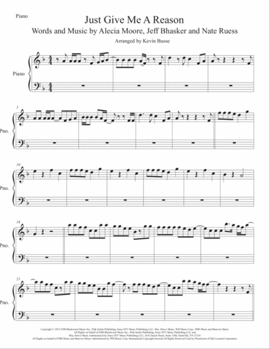 Just Give Me A Reason Piano Solo scores gallery preview page 1