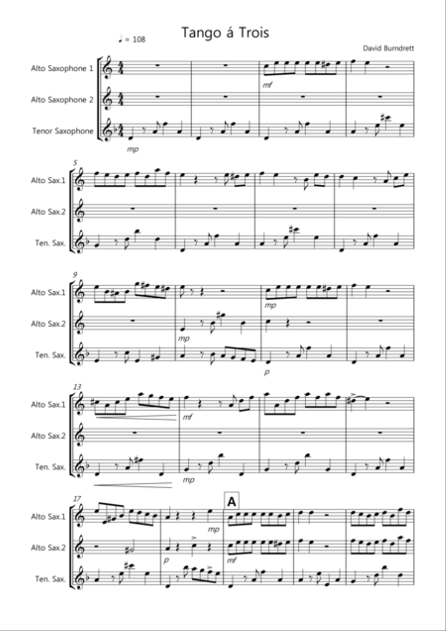 Tango á Trois for Saxophone Trio Woodwind Trio scores gallery preview page 1
