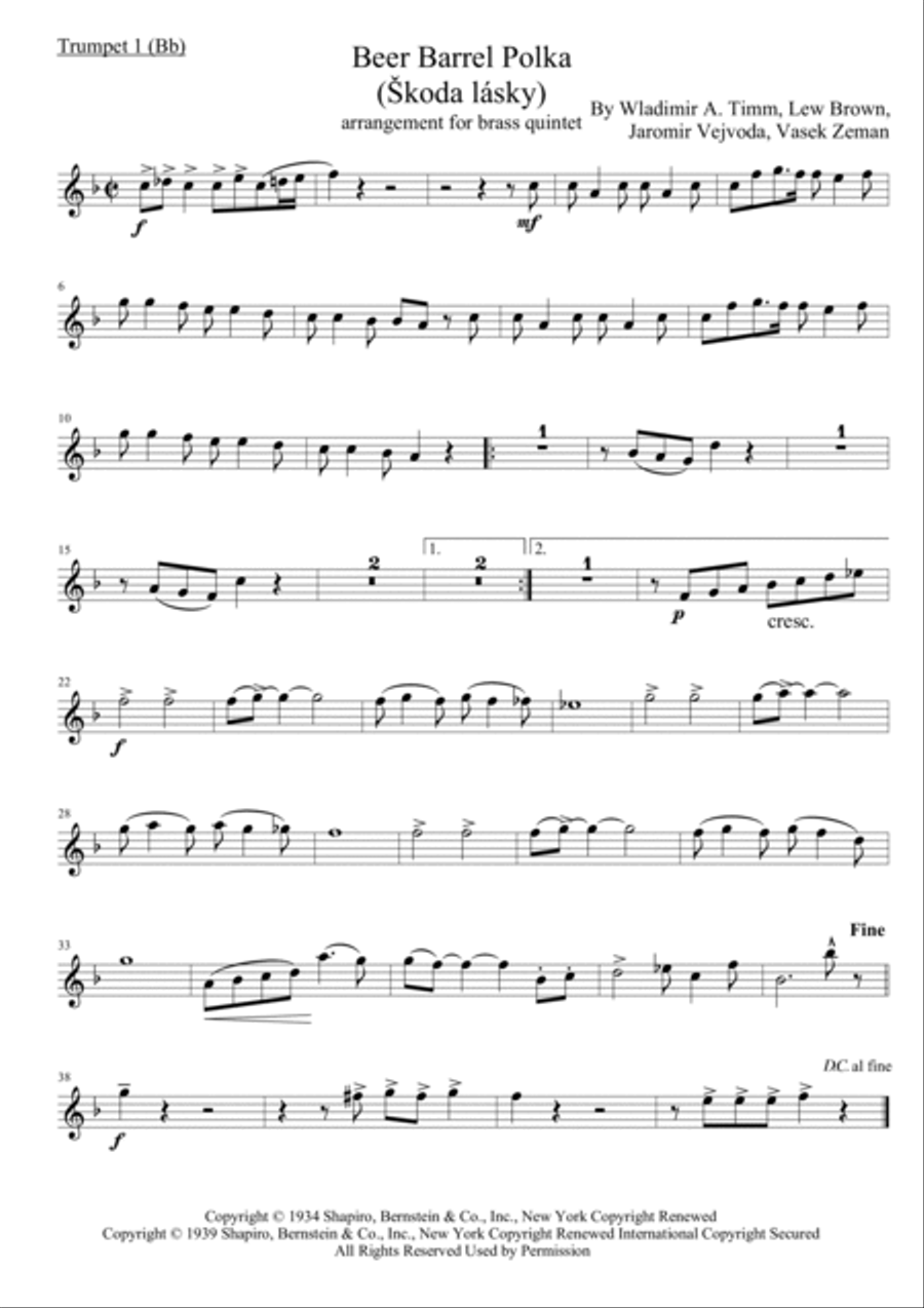 Beer Barrel Polka (roll Out The Barrel) Brass Quintet scores gallery preview page 5