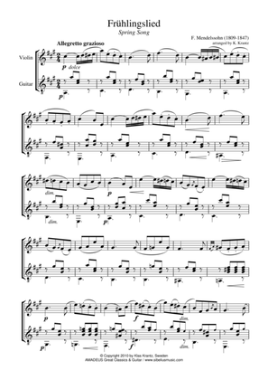 Fruhlingslied, Lieder ohne Worte Op. 62, Spring Song for for violin and guitar