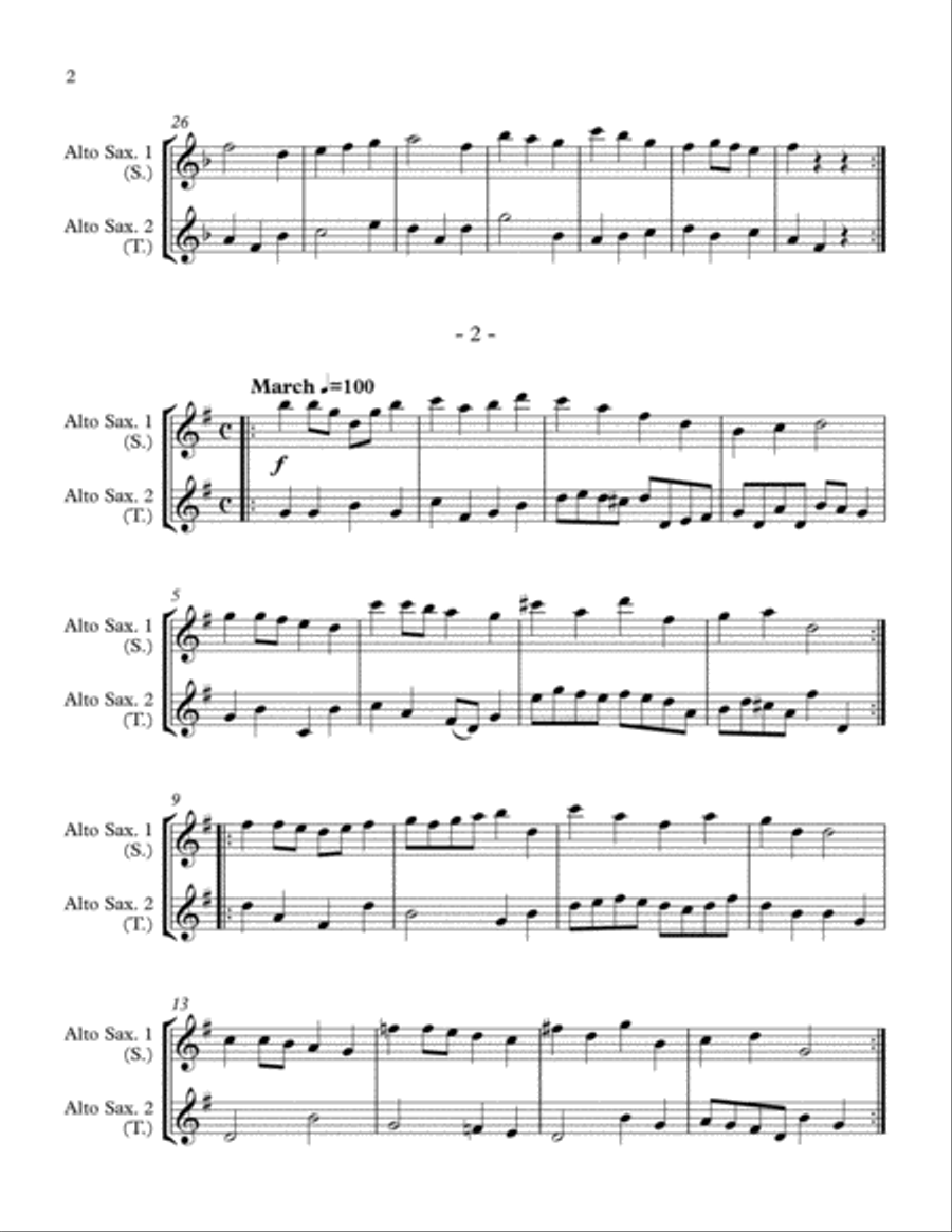 10 Little Duets for Teacher and Student (2 Alto Saxophones) Woodwind Duet scores gallery preview page 2
