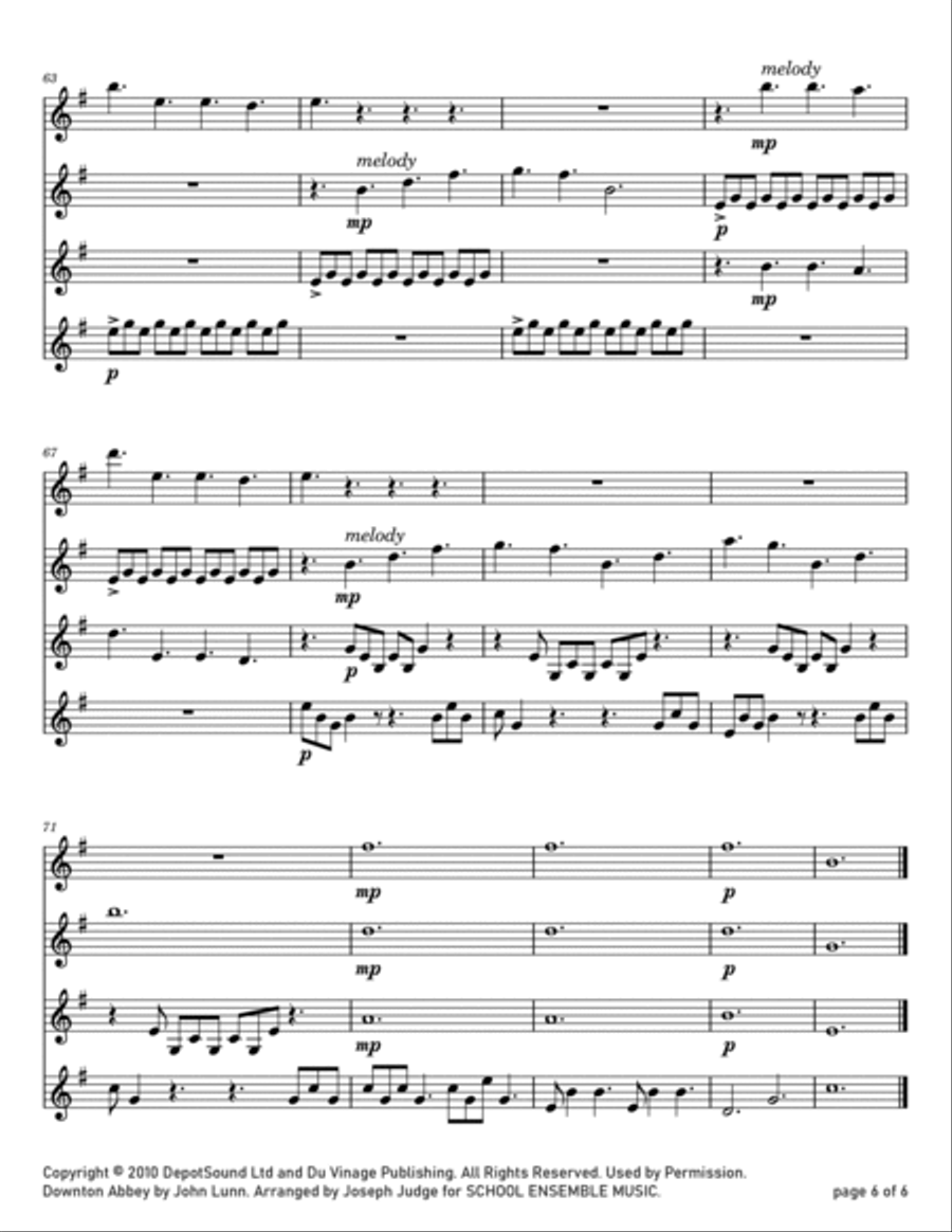 Downton Abbey (Theme) Downton Abbey (Theme) Clarinet Quartet scores gallery preview page 6