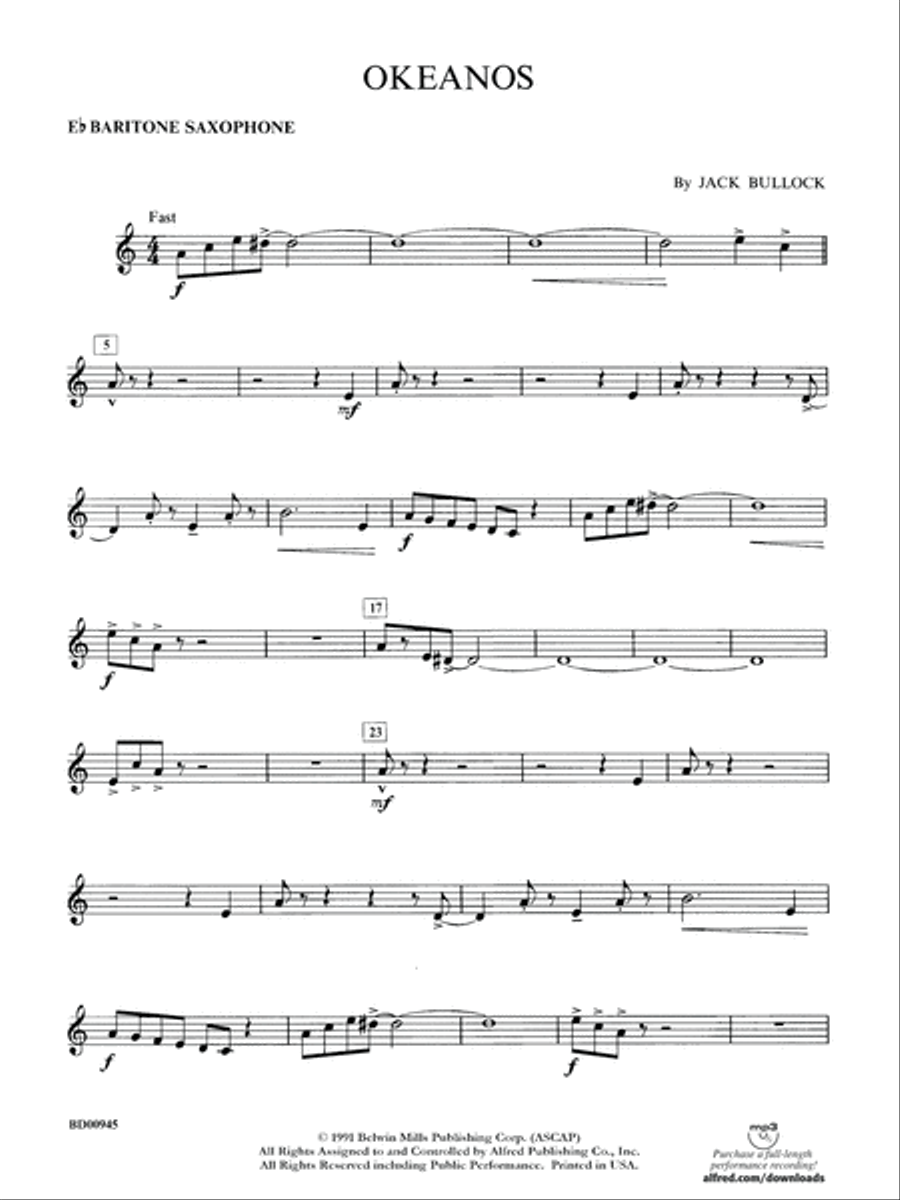 Okeanos: E-flat Baritone Saxophone Concert Band scores gallery preview page 1