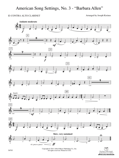 American Song Settings, No. 3 "Barbara Allen": (wp) E-flat Contrabass Clarinet