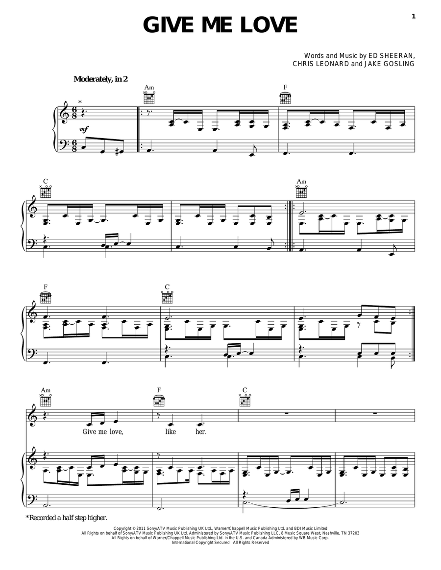 Give Me Love Give Me Love Piano, Vocal, Guitar scores gallery preview page 1