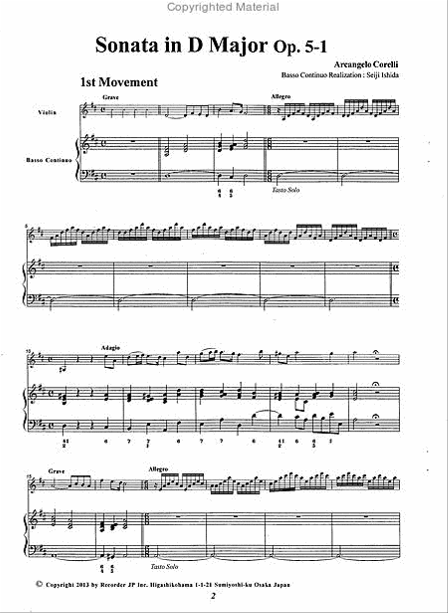 Sonata in D Major Op. 5-1 Violin scores gallery preview page 3