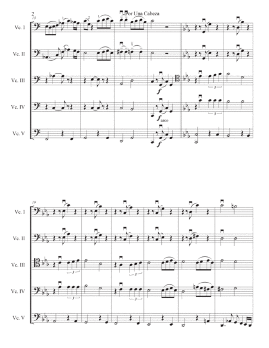Por Una Cabeza for 5 celli or cello choir Chamber Music scores gallery preview page 2