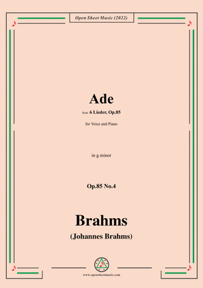 Book cover for Brahms-Ade,Op.85 No.4 in g minor