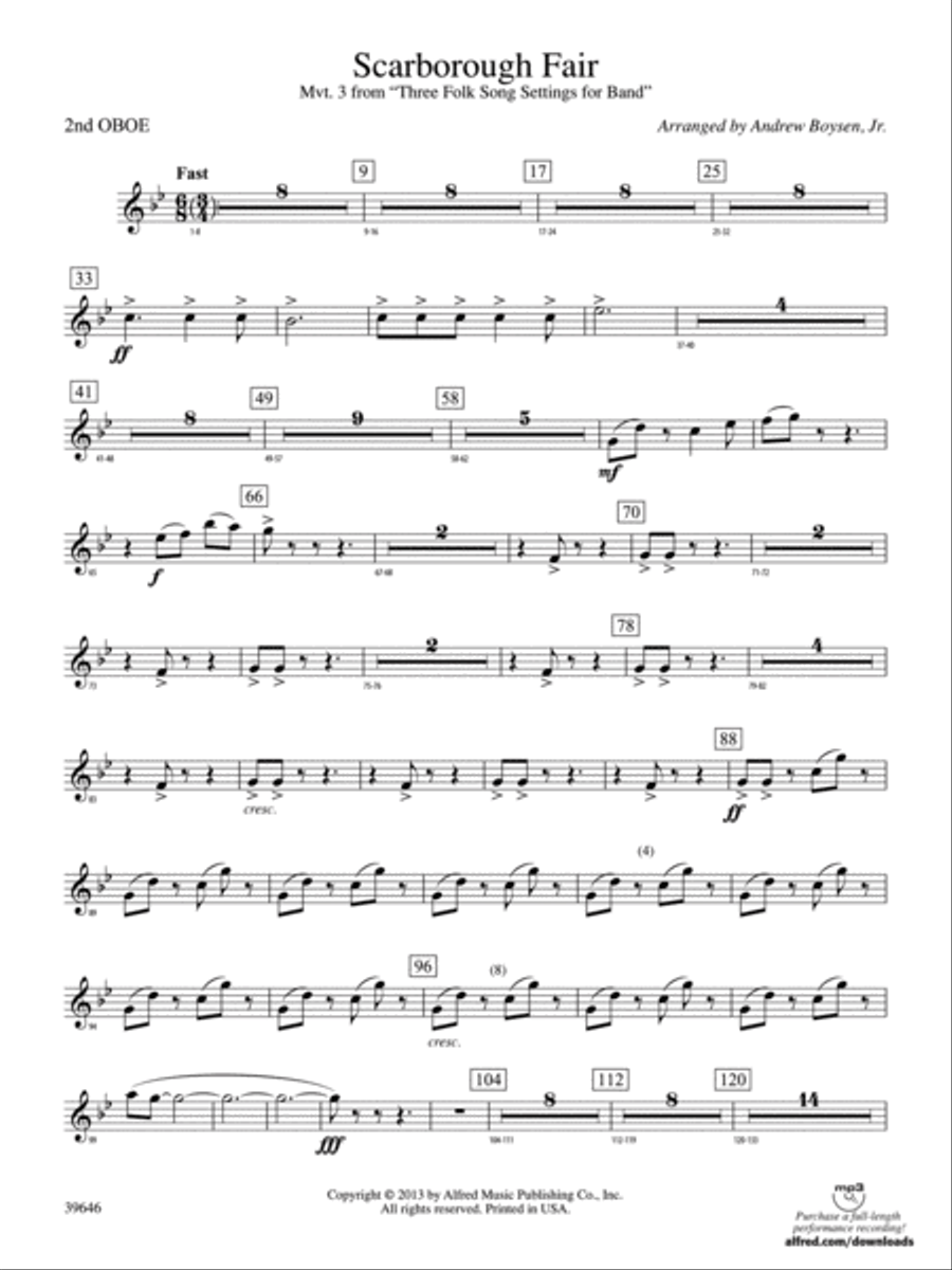 Scarborough Fair: 2nd Oboe Concert Band scores gallery preview page 1
