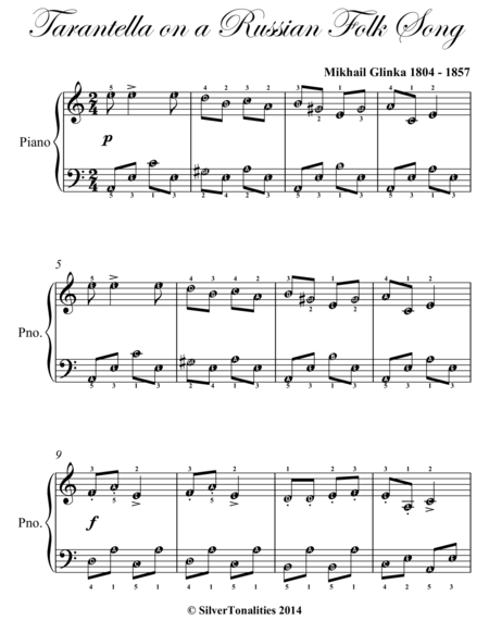 Tarantella on a Russian Folk Song Easy Piano Sheet Music