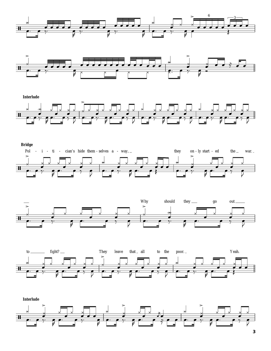 War Pigs (Interpolating Luke's Wall) Drum Set scores gallery preview page 3