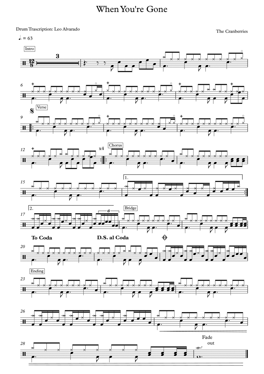 When You're Gone When You're Gone Drum Set scores gallery preview page 1