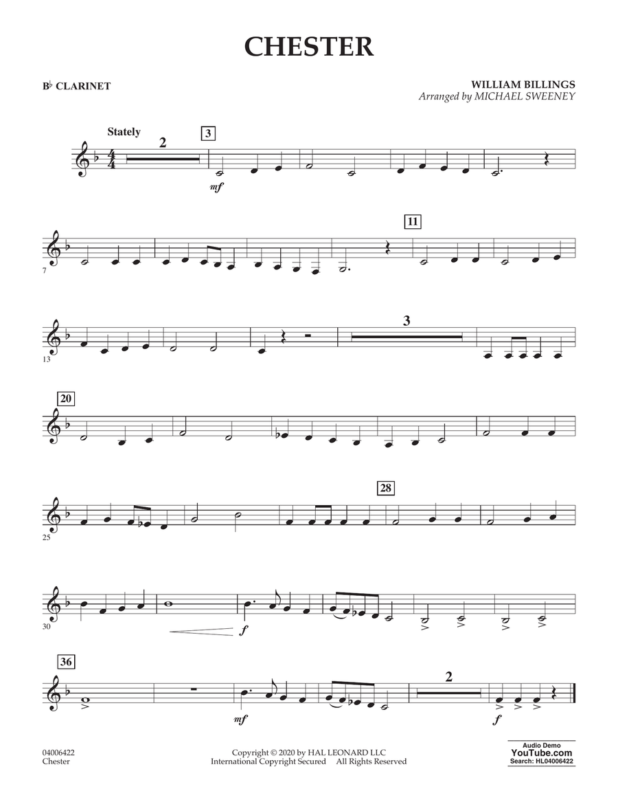 Chester (arr. Michael Sweeney) - Bb Clarinet Concert Band scores gallery preview page 1