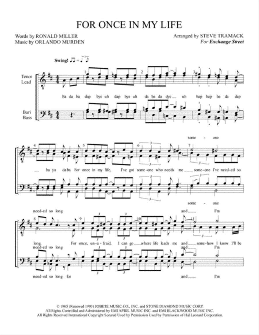 For Once In My Life TTBB scores gallery preview page 1