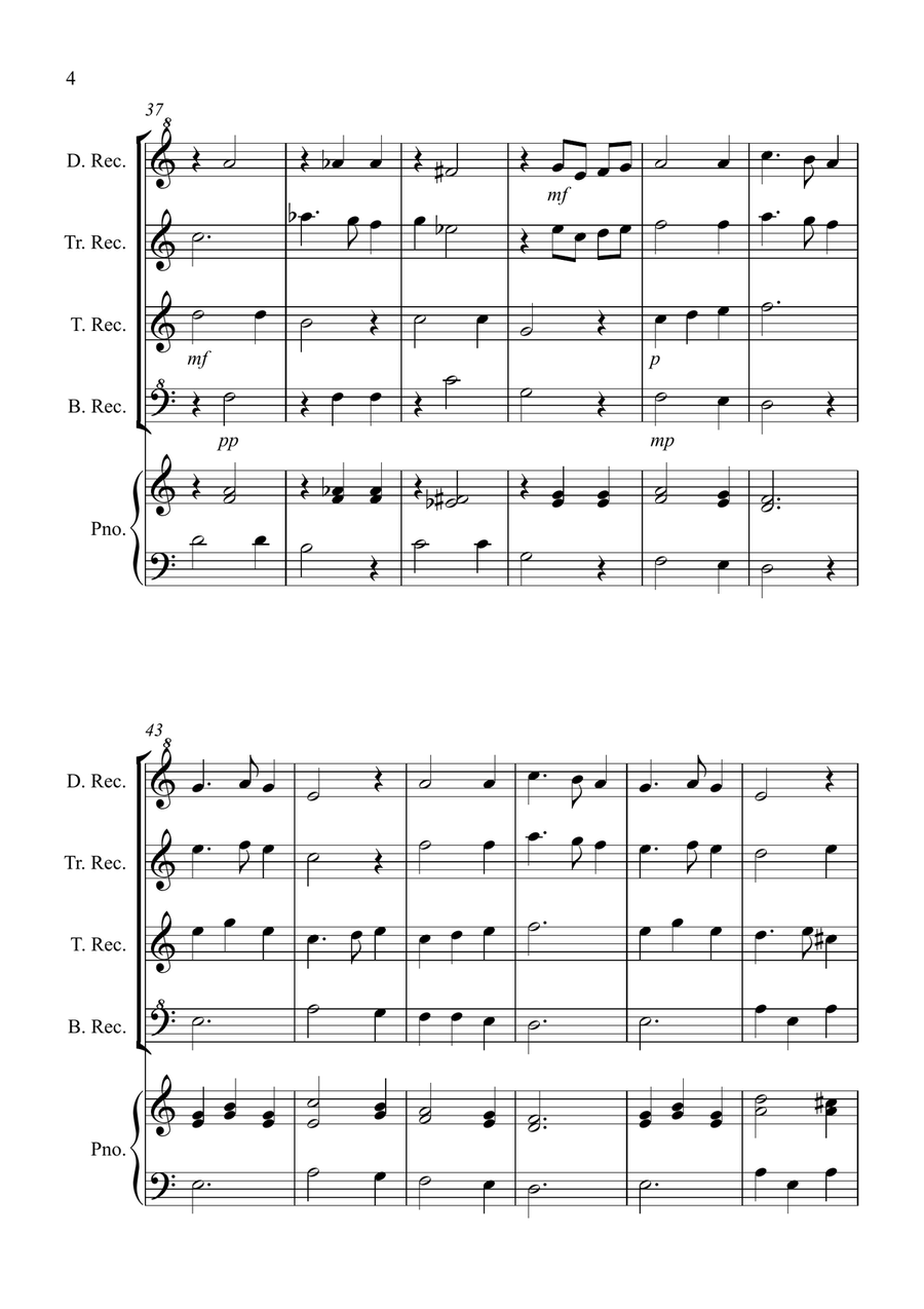 Silent Night for Recorder Quartet Recorder scores gallery preview page 4