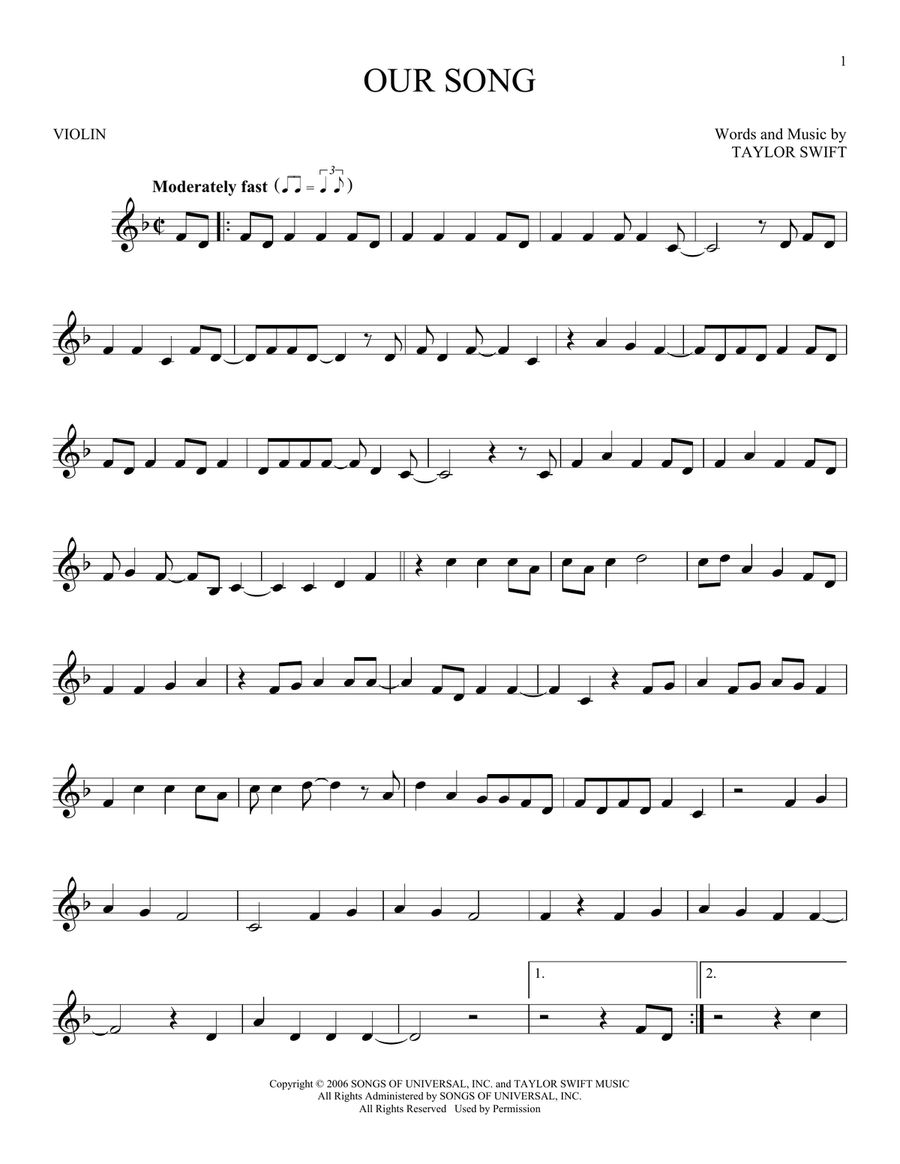 Our Song Violin Solo scores gallery preview page 1