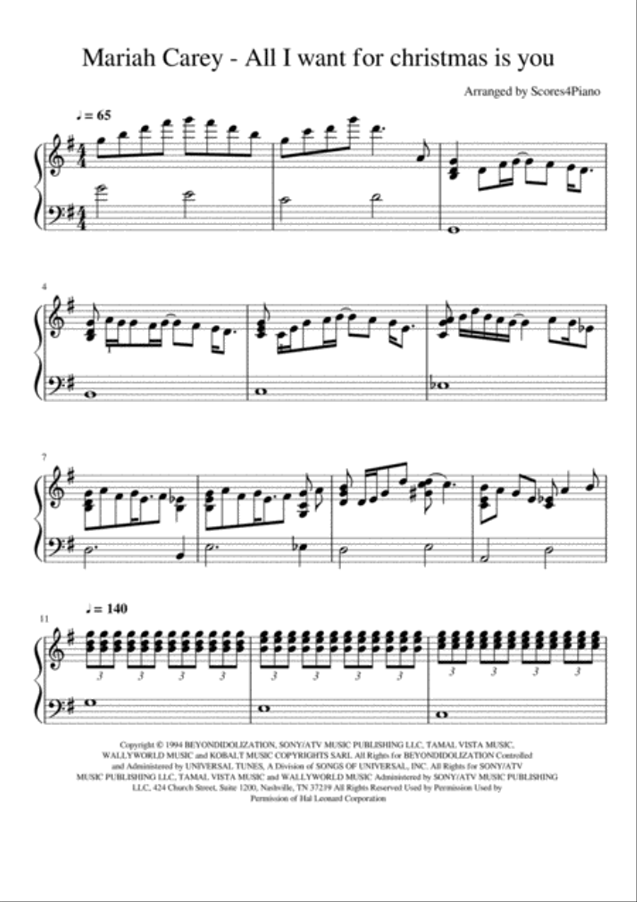 All I Want For Christmas Is You Easy Piano scores gallery preview page 1