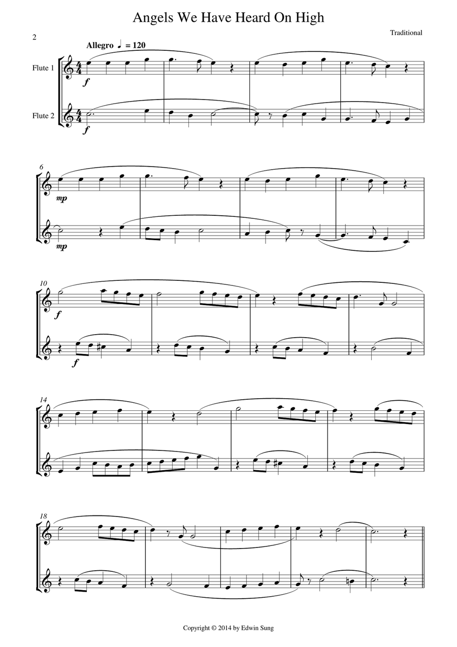 15 Popular Christmas Songs for Flute Duet (Suitable for beginning / intermediate flautists) Flute Duet scores gallery preview page 2