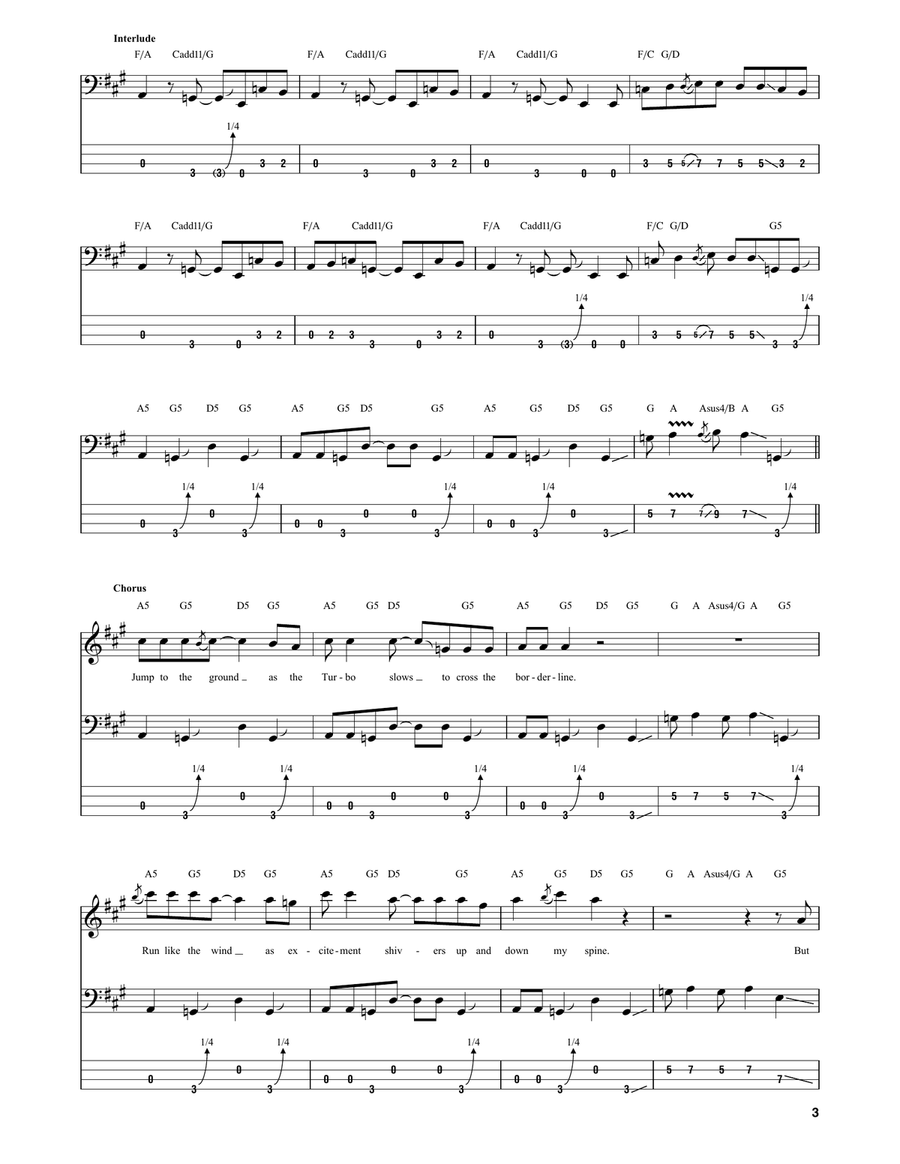 Red Barchetta Bass Guitar Tablature scores gallery preview page 3