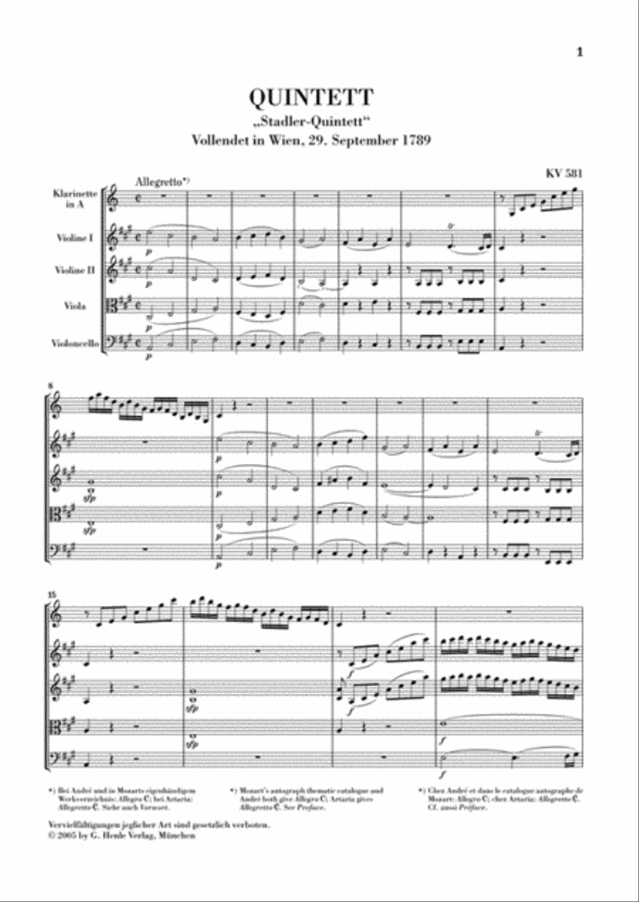 Clarinet Quintet A Major K581 and Fragment K.Anh. 91 (516c) Clarinet scores gallery preview page 2