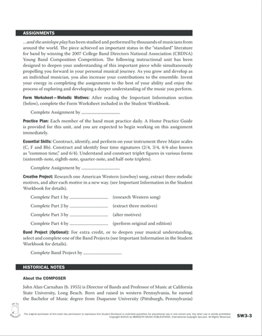 Guides to Band Masterworks, Vol. 6 - Student Workbook - and the antelope play Activity Books scores gallery preview page 3