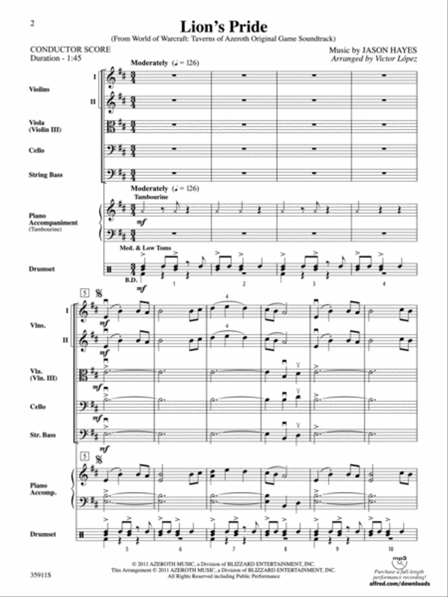 Lion's Pride (from World of Warcraft: Taverns of Azeroth Original Game Soundtrack) String Orchestra scores gallery preview page 2