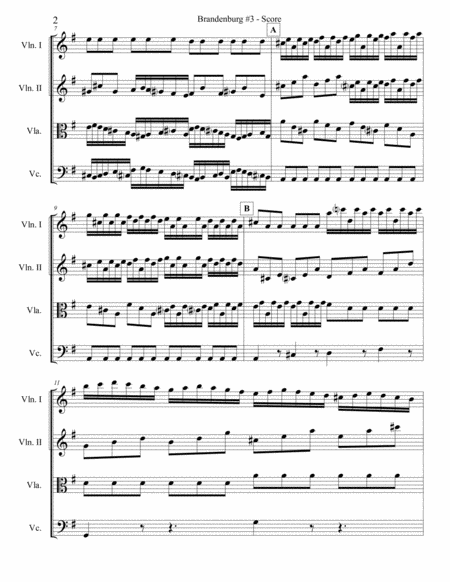 Brandenburg Concerto #3, 3rd Mvt. for String Quartet image number null