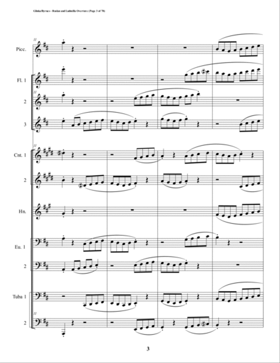 Ruslan & Ludmilla Overture (Brass Septet + Piccolo & 3 Flutes) Piccolo scores gallery preview page 3