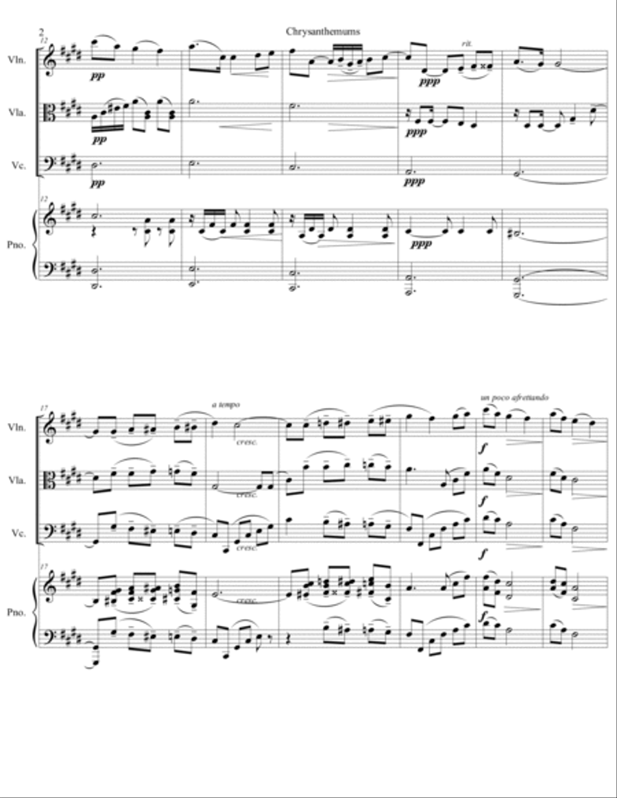 Giacomo Puccini - Crisantemi (Chrysanthemums) arr. for piano quartet (score and parts) Piano Quartet scores gallery preview page 2