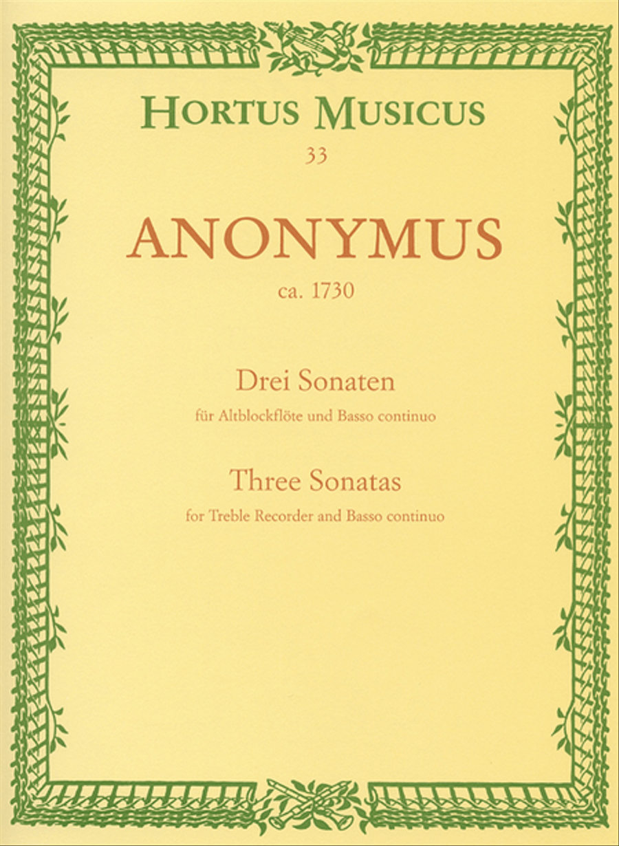 Drei Sonaten for Treble Recorder (Flute) and Basso continuo Flute scores gallery preview page 1