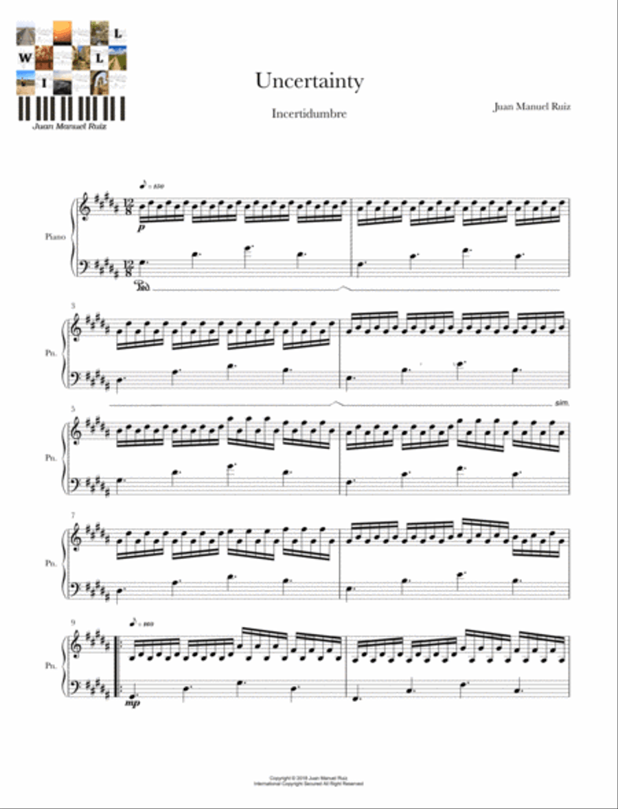 Uncertainty Piano Solo scores gallery preview page 1