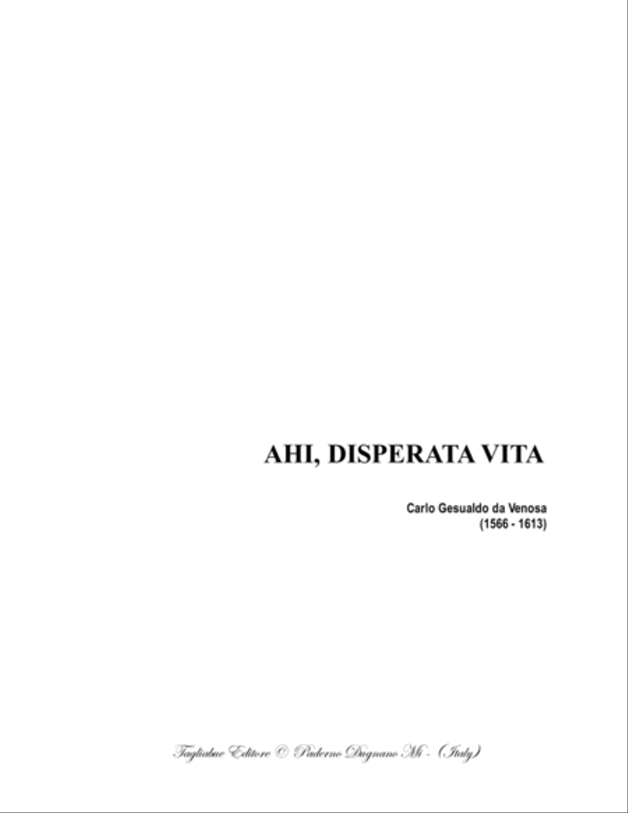 AHI, DISPERATA VITA - Gesualdo da Venosa - For SAATB Choir Divisi scores gallery preview page 1