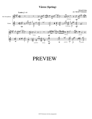 Book cover for Våren (Spring) for alto saxophone and guitar