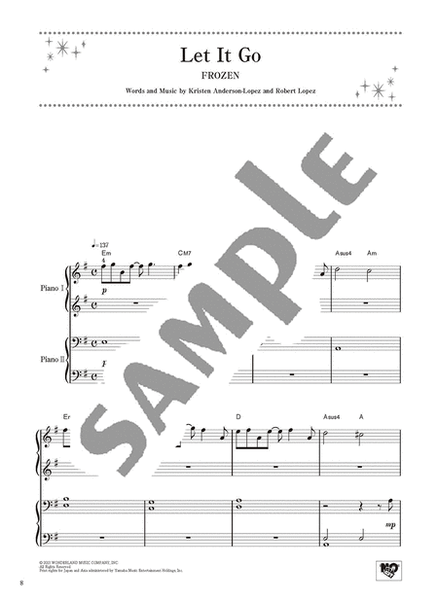 Disney Song Selections for 2 Pianists in Easy and Intermedate Level/English Version