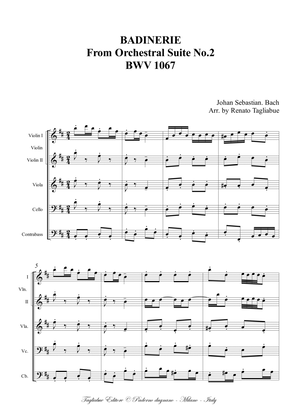 Book cover for BADINERIE - BWV 1067 - Arr. for String quintet. With parts