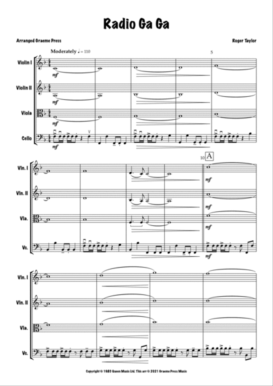 Radio Ga Ga Radio Ga Ga String Quartet scores gallery preview page 2