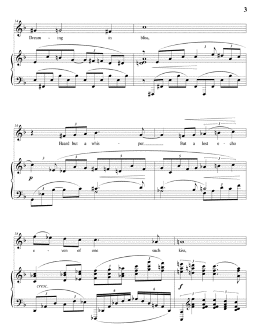 GRIFFES: Thy dark eyes to mine, Op. 11 no. 2 (transposed to F major) Voice scores gallery preview page 4