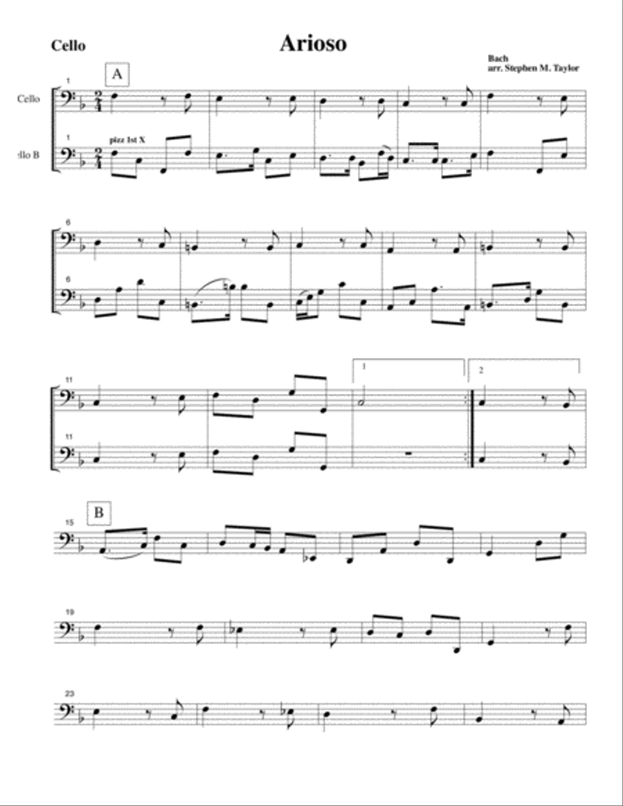 Arioso (Adagio) by Bach arr. for String Quartet String Quartet scores gallery preview page 1