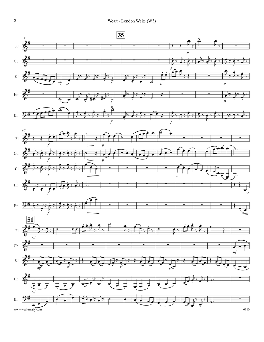 London Waits (Past 3 O'Clock . . . .) for woodwind quintet (1’45) Woodwind Quintet scores gallery preview page 2