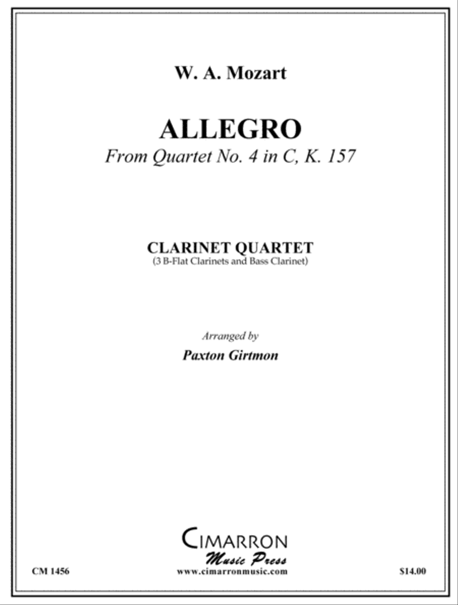 Allegro from Quartet No. 4 in C, K. 157 Clarinet Quartet scores gallery preview page 1