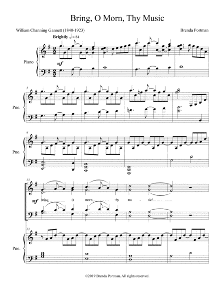 Bring, O Morn, Thy Music (SATB/piano) - Brenda Portman 4-Part scores gallery preview page 1