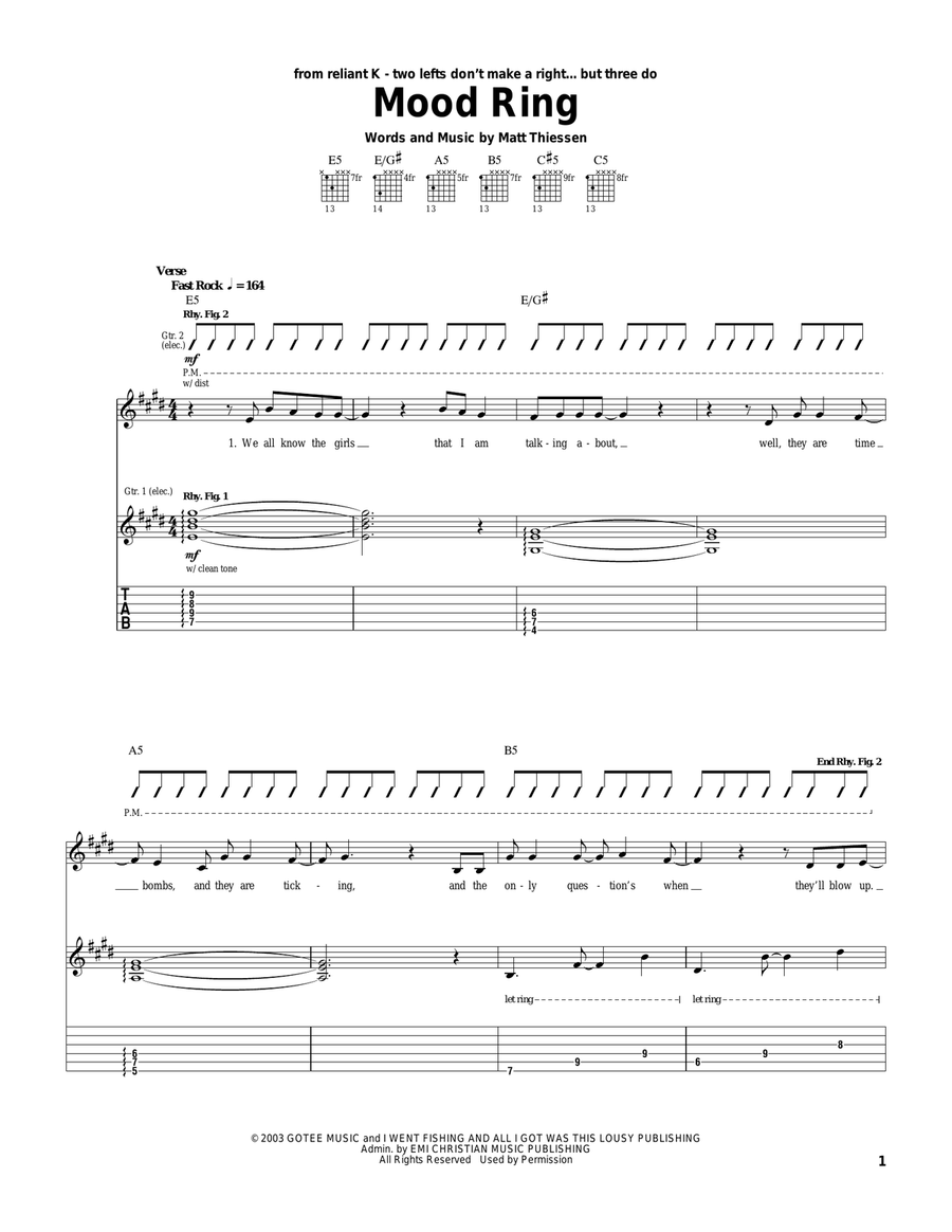 Mood Ring Guitar Tablature scores gallery preview page 1