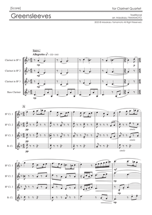 Greensleeves [Clarinet Quartet] - Score Only