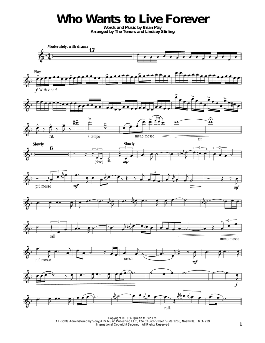 Who Wants To Live Forever Violin Solo scores gallery preview page 1