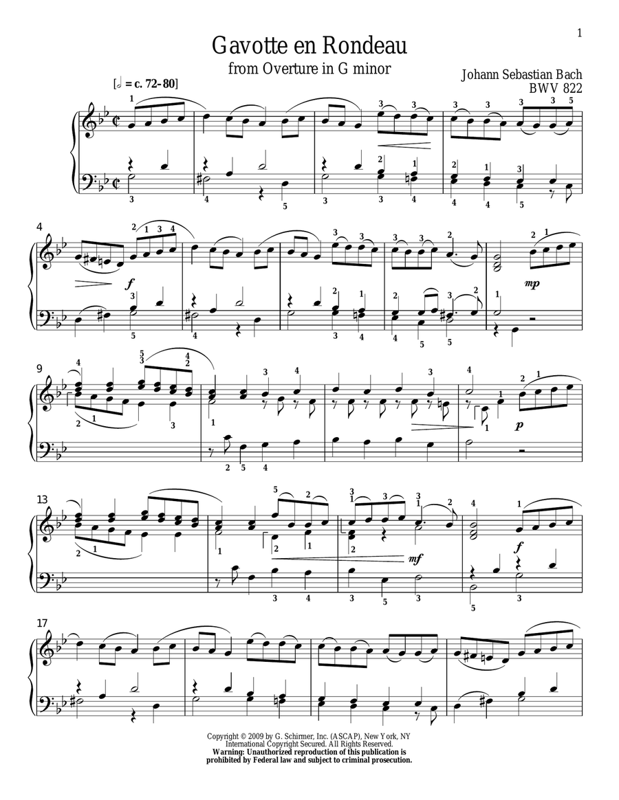 Gavotte en Rondeau, BWV 811 Piano Solo scores gallery preview page 1