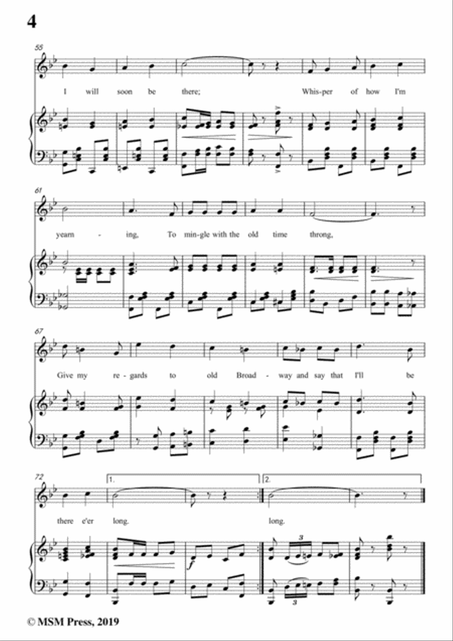George M. Cohan-Give My Regards to Broadway,in B flat Major,for Voice&Piano Voice scores gallery preview page 6